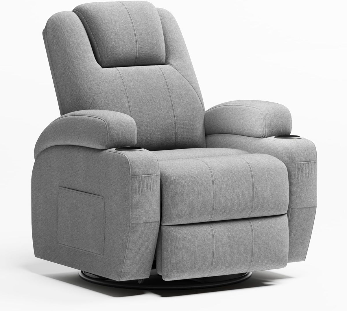 Flamaker Swivel Rocker Recliner Chair with Vibration Massage, 360° Swivel Recliner Chairs for Adults Ergonomic Lounge Chair with Cup Holders Lazy Boy Recliner Single Sofa Seat (Fabric, Gray)