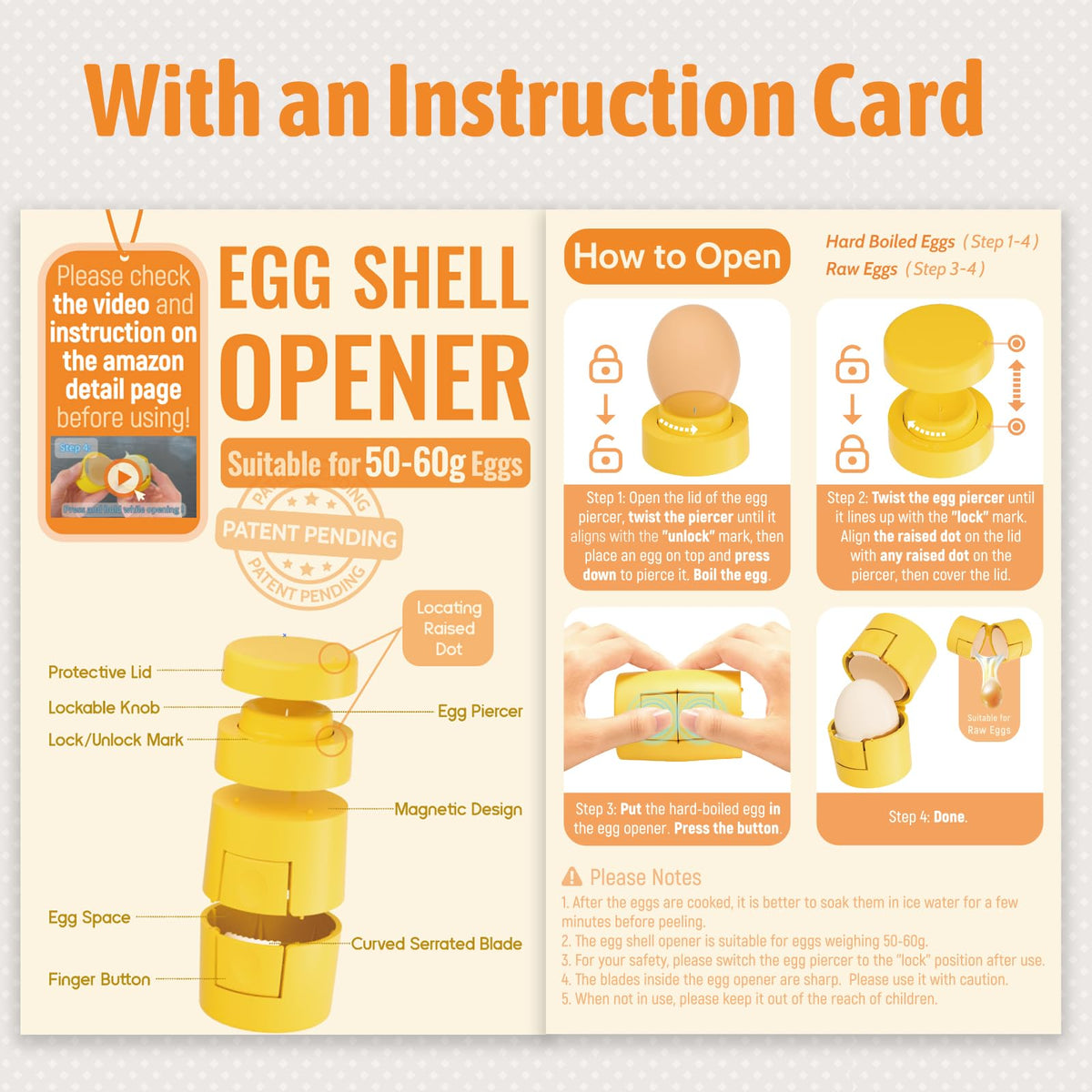 Upgraded 2 in 1 Egg Shell Opener, Hard Boiled Egg Peeler Cracker with Piercer, Cute Egg Separator for Raw Eggs, Home Kitchen Gadgets Tool, 1 Pack