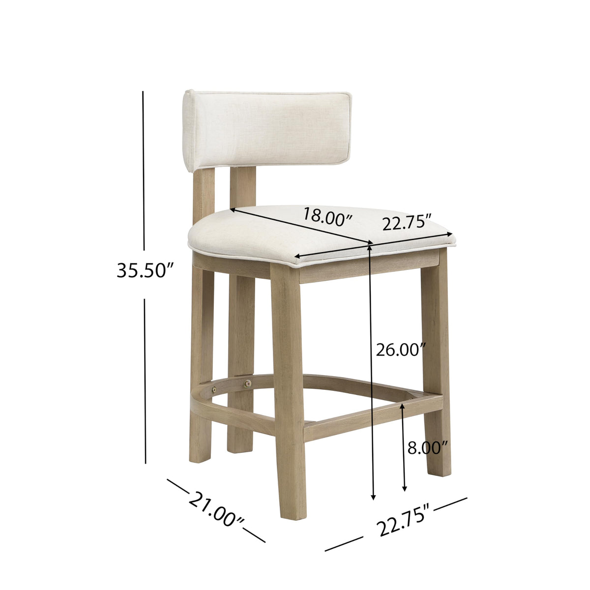 Christopher Knight Home Minso Wooden Counter Height Bar Stools Set of 2, Comfy Upholstered Barstools with Backrest/Footrest, Counter Stool for Kitchen Island/Home Bar Table, Light Ash + Beige