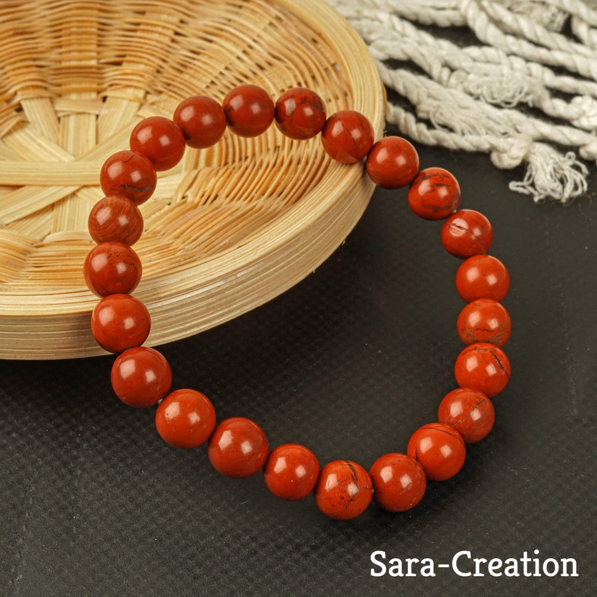sara creation Red Jasper Stone Bead Bracelet - Adjustable Natural Gemstone Bracelets - Healing For Girl Women Men