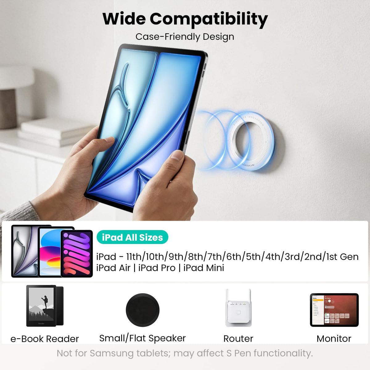Nillkin for iPad Wall Mount, Magnetic Shower iPad Holder Waterproof, Magnetic Tablet Holder for Car, Magnetic iPad Mount for Kitchen, iPad Fridge Mount, Bathroom, Gym, Office, Set Version, White 