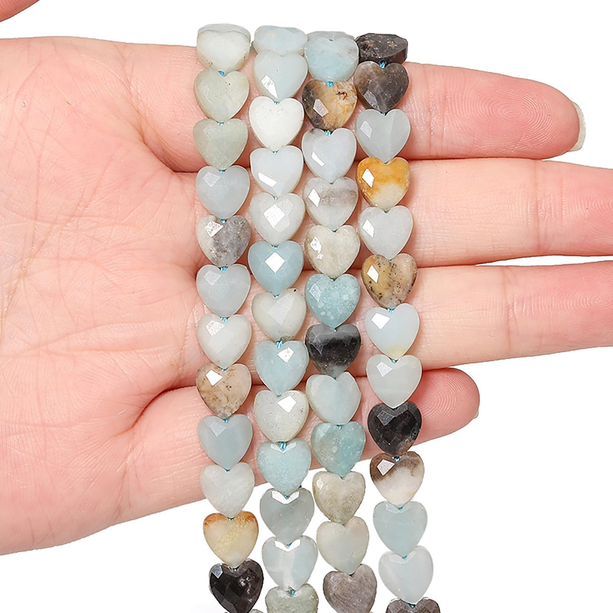 Nitopupu 22pcs Faceted Heart Stone Beads Amazonite Pattern Bead 8mm Crystals and Healing Stones for Jewelry Making Supplies,Friendship Bracelet Kit,Love Gifts
