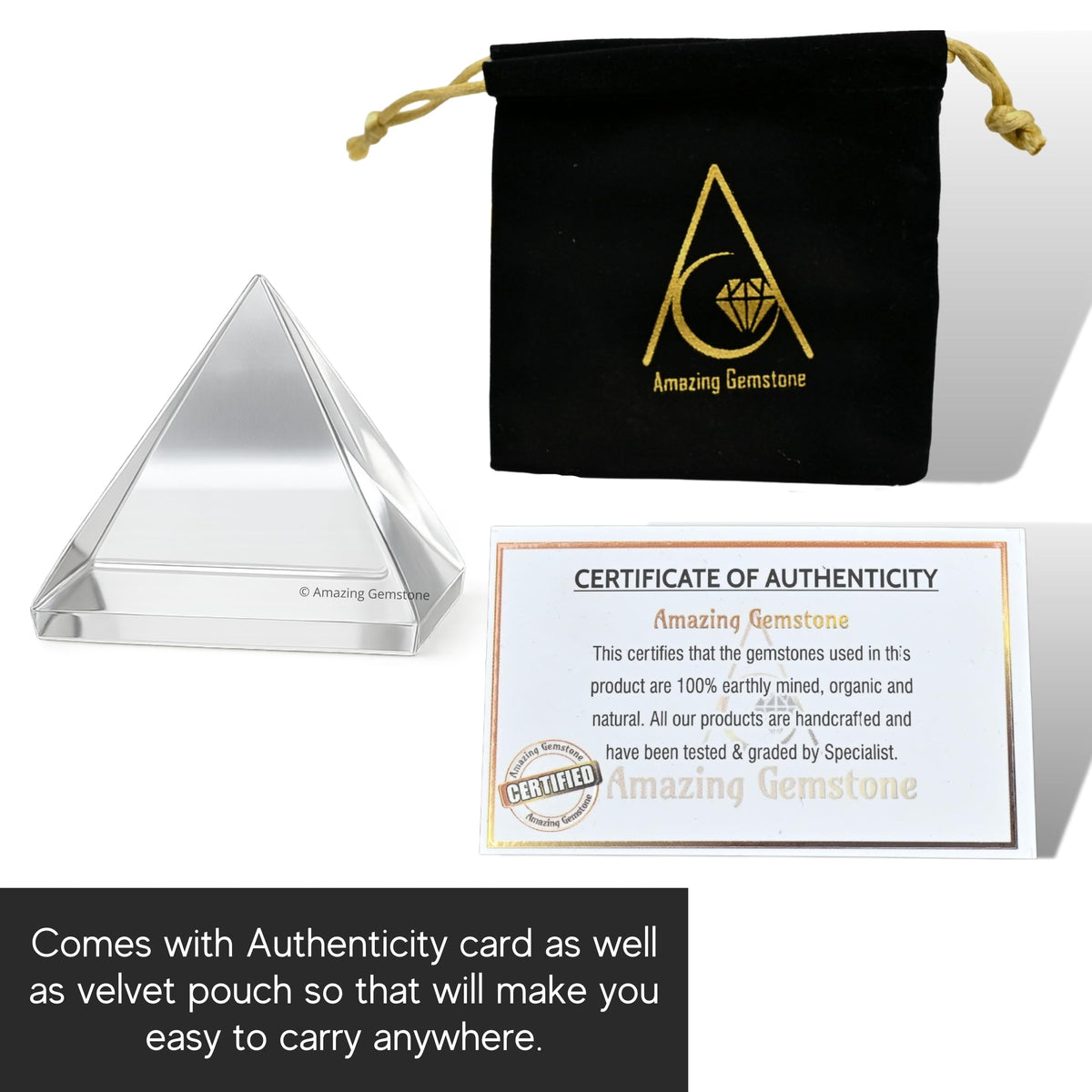 Amazing Gemstone Premium Clear Quartz Pyramid Crystal Healing Stones - 1" Great Pyramid Figurine of Natural Stone Pyramid for Meditation, Reiki, Chakra Balancing and Crystal Pyramids Grid