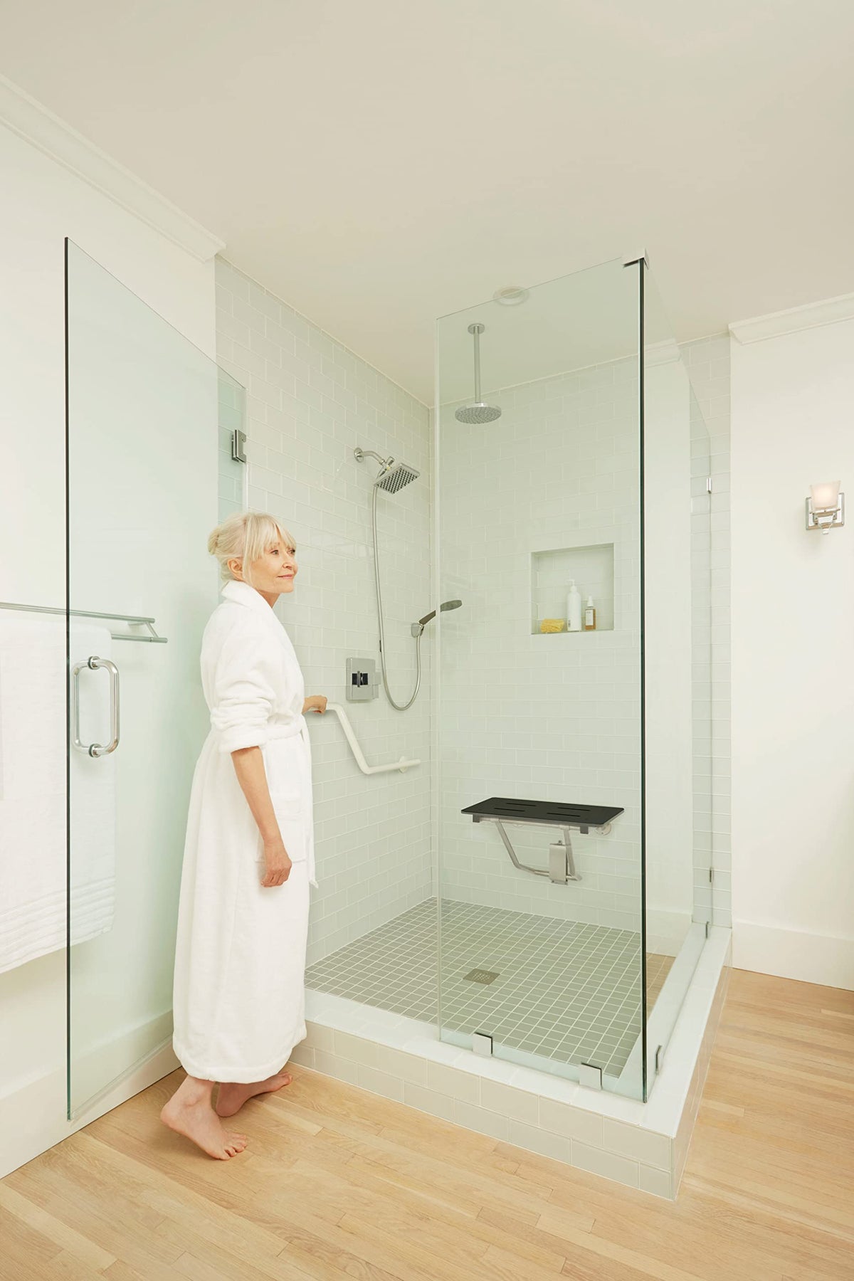 32" x 15" Black Folding Wall Mount Shower Seat Bench, ADA Compliant