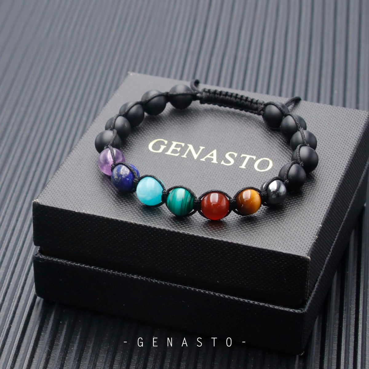 GENASTO 7 Chakra Bracelet with Real Stones Healing Crystal Stone Beads Bracelets Chakra Bracelet for Men and Women Yoga Crystals Beaded Bracelets for Meditation Relax