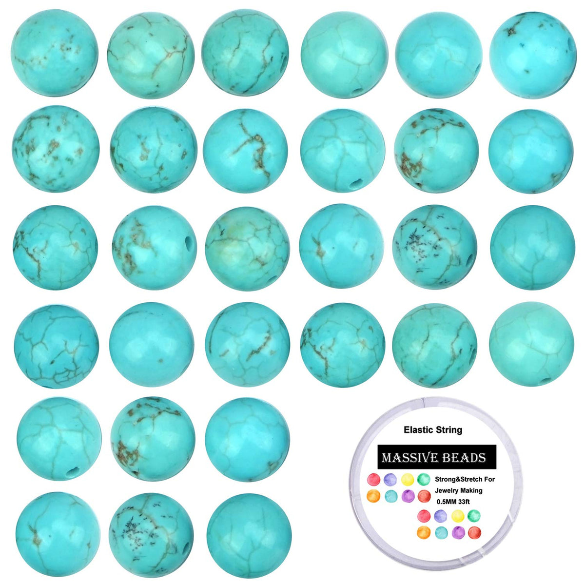 100Pcs Natural Crystal Beads Stone Gemstone Round Loose Energy Healing Beads with Free Crystal Stretch Cord for Jewelry Making (Turquoise, 8MM)