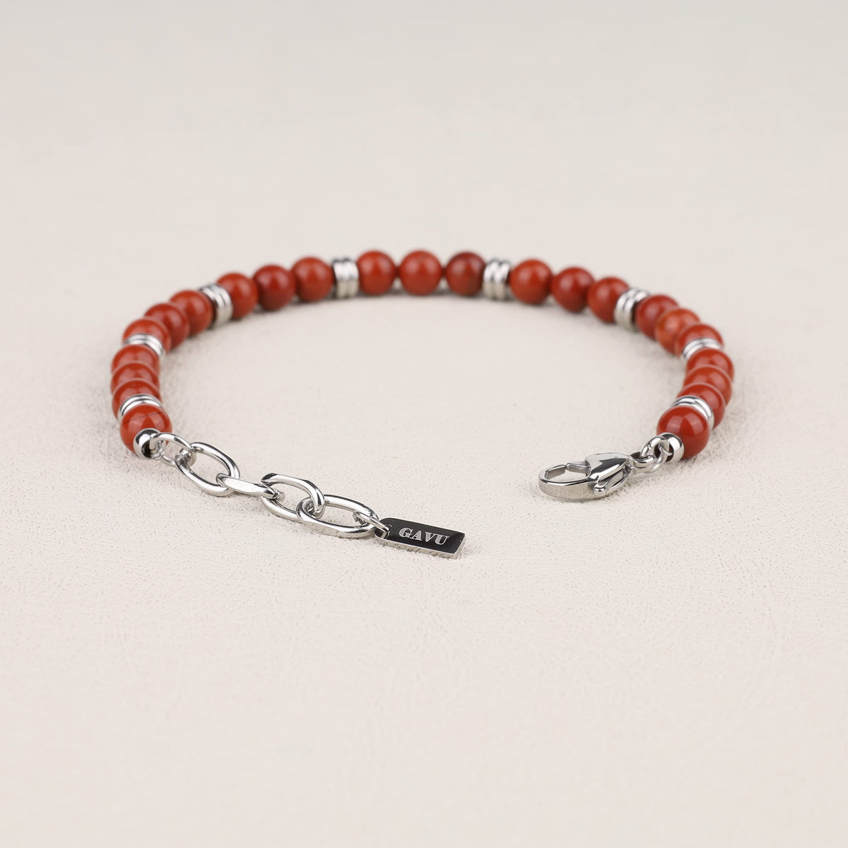 GAVU Stainless Steel Stone Beaded Red Jasper Bracelet for Men