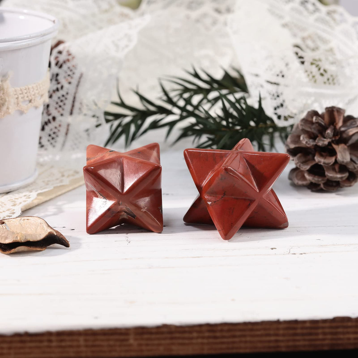 Loveliome Natural Red Jasper Merkaba Crystal Protection Sacred Meditation Energy Generator Healing Chakra Six-Pointed Star 1 Inch