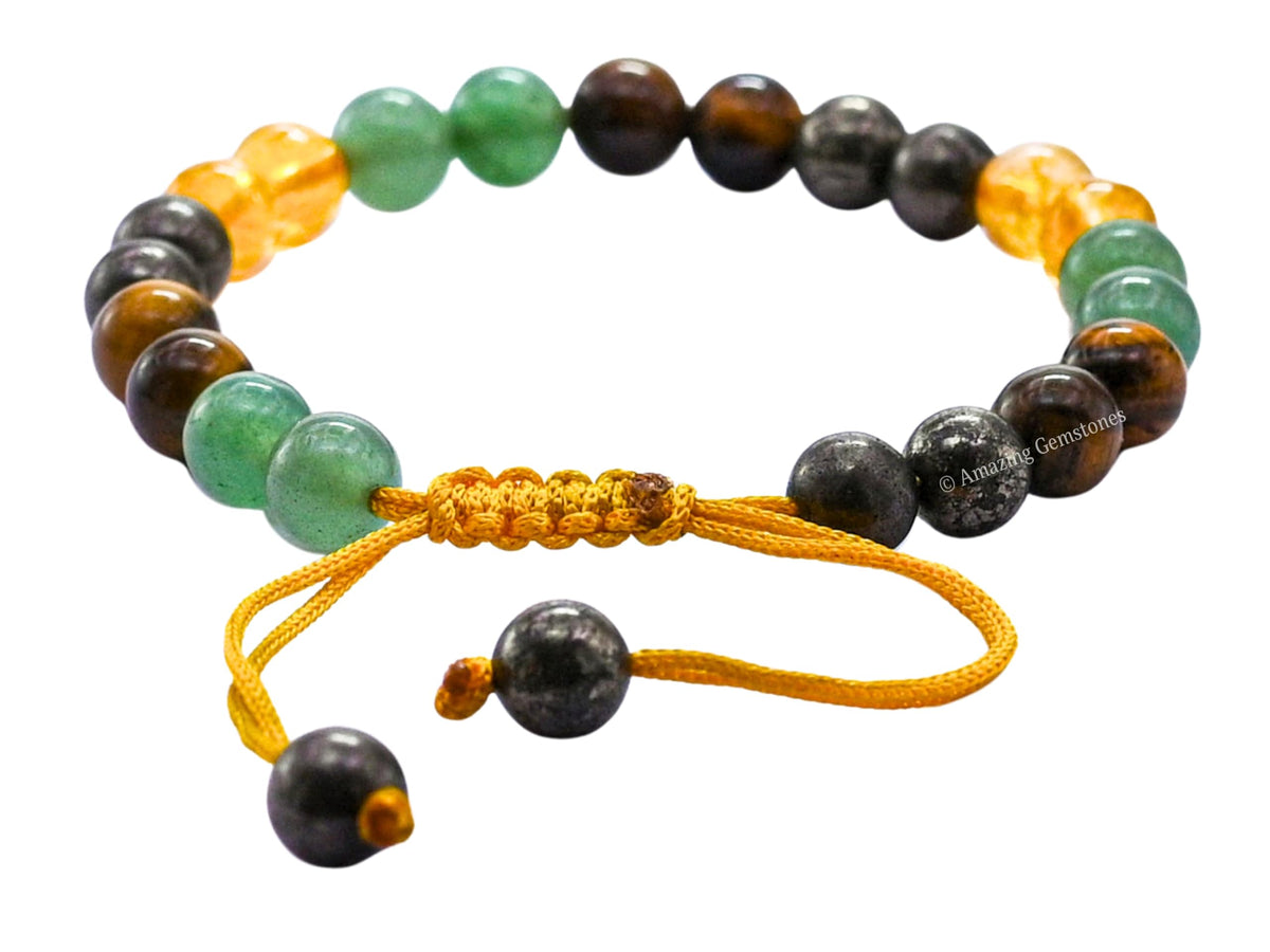 Amazing Gemstone Money Success Pyrite Bracelet - Citrine Quartz, Green Aventurine, Tiger Eye Protection Healing Crystal Bracelet - 8mm Gemstones Beaded Adjustable Bracelet Pulseras Para Hombres Mujer