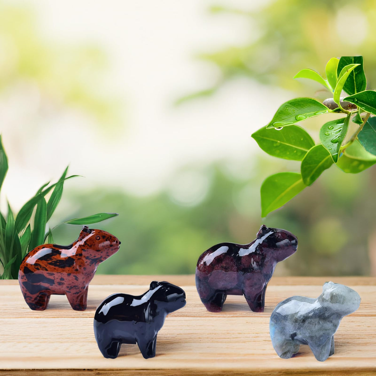 WUYOUSHI Natural Moonstone Capybara Statue 2" Healing Crystal Handmade Sculpture Lucky Guardian Pocket Statues Reiki Meditation Relieve Anxiety Office Home Decoration Gift