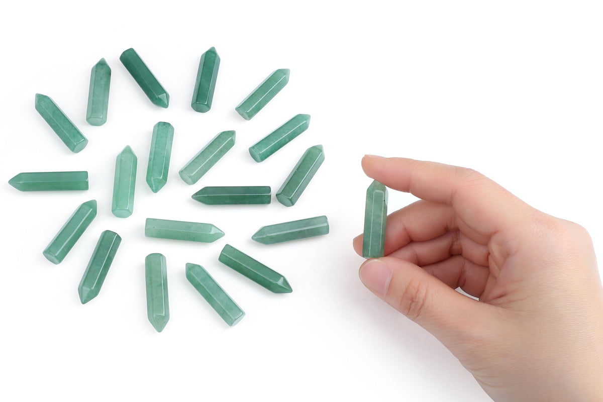 QINJIEJIE Green Aventurine 20 PCS Healing Crystals Stones Sets Wands Bulk Natural Pocket Crystal Towers Assorted Pointed Reiki Gemstones Polished Energy Meditation Chakra Gifts for Women Men