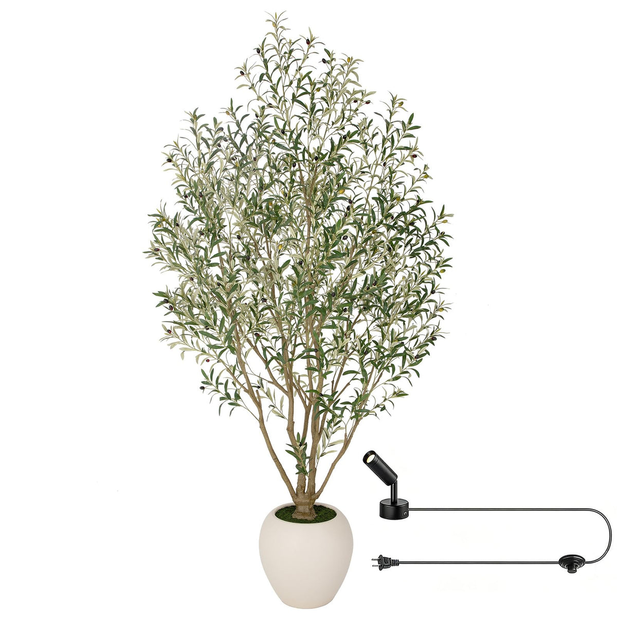 Nafresh 9FT Large Faux Olive Tree with 18.4''Wx16.5''H White Planter & White Spotlight, Olive Trees Artificial Indoor with Multi Branches, Fake Olive Tree for Indoor Outdoor Home Office Decor