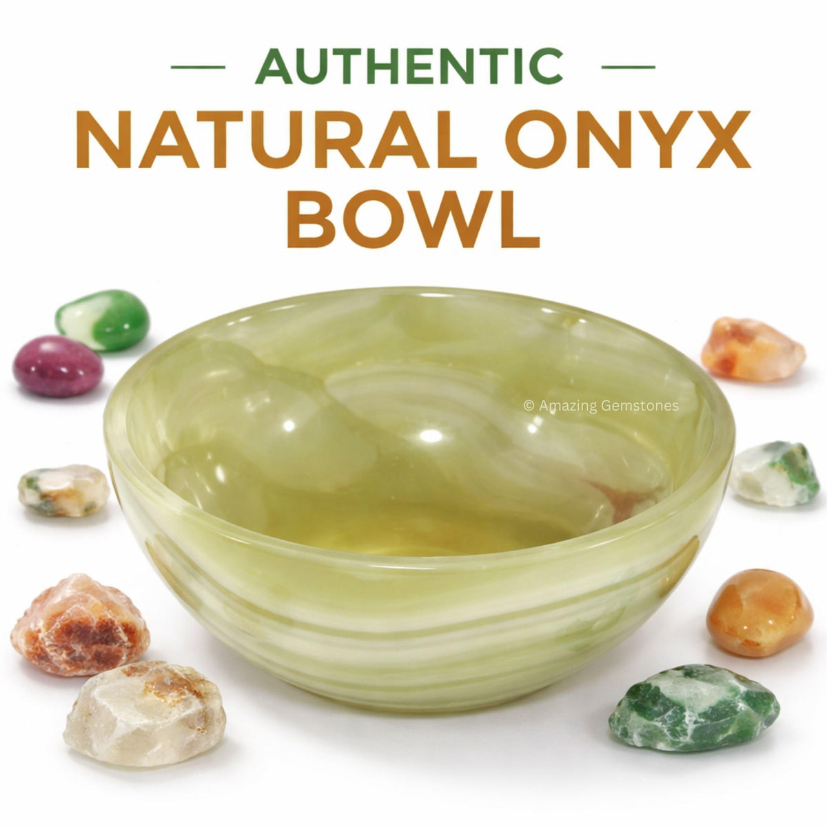 Green Onyx Crystal Bowl - 3 Inch Decorative Bowls for Room and Home Decor - Gemstone Healing Crystals for Elegant Display, Positive Energy Balance and Gift