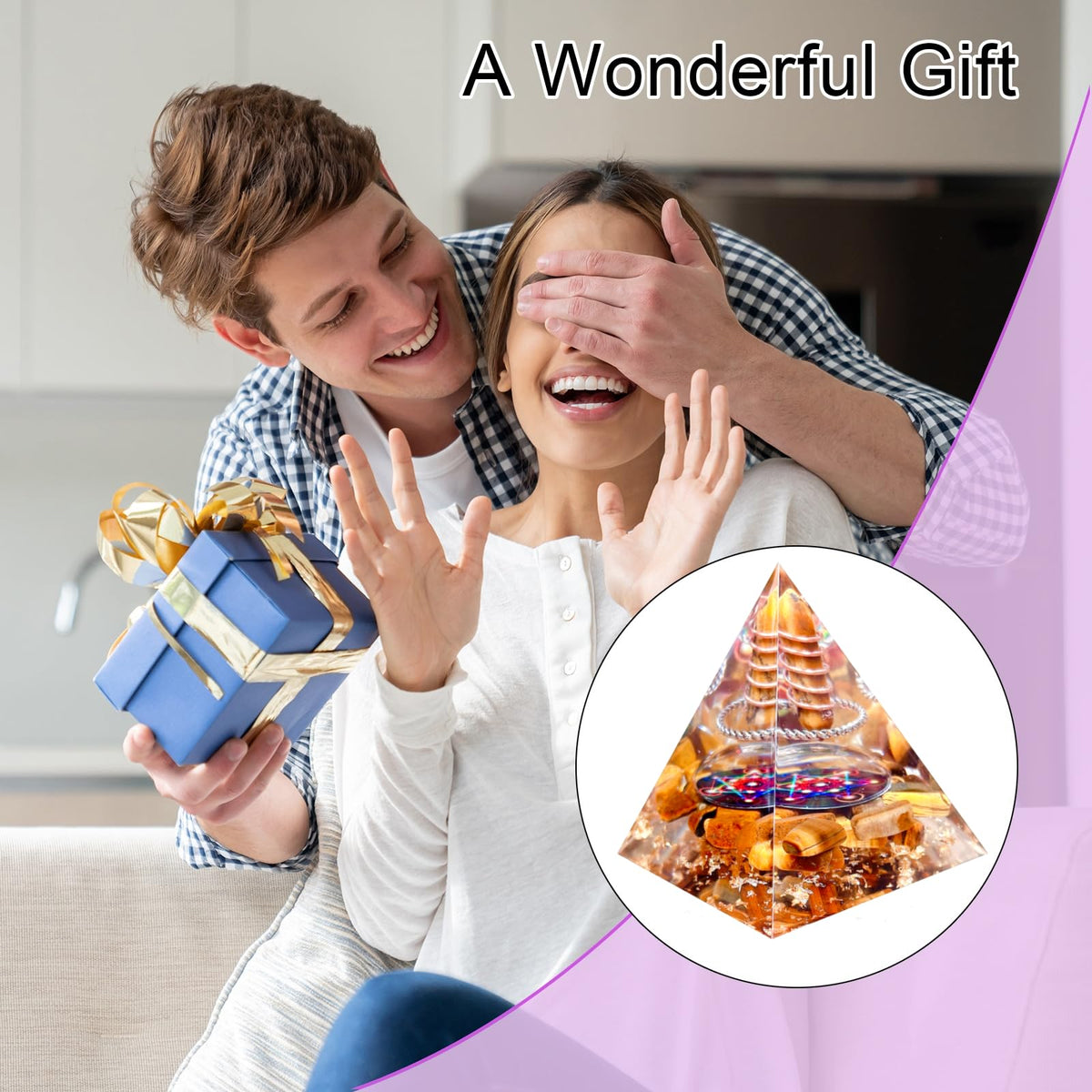 Saefheled Crystal Column Orgone Pyramid, Natural Energy Tiger's Eye Stone Orgonite Crystal Healing Pyramids, for Reduce Stress, Balance Chakra, Meditation Attract Luck, Accumulate Wealth Health (6cm)