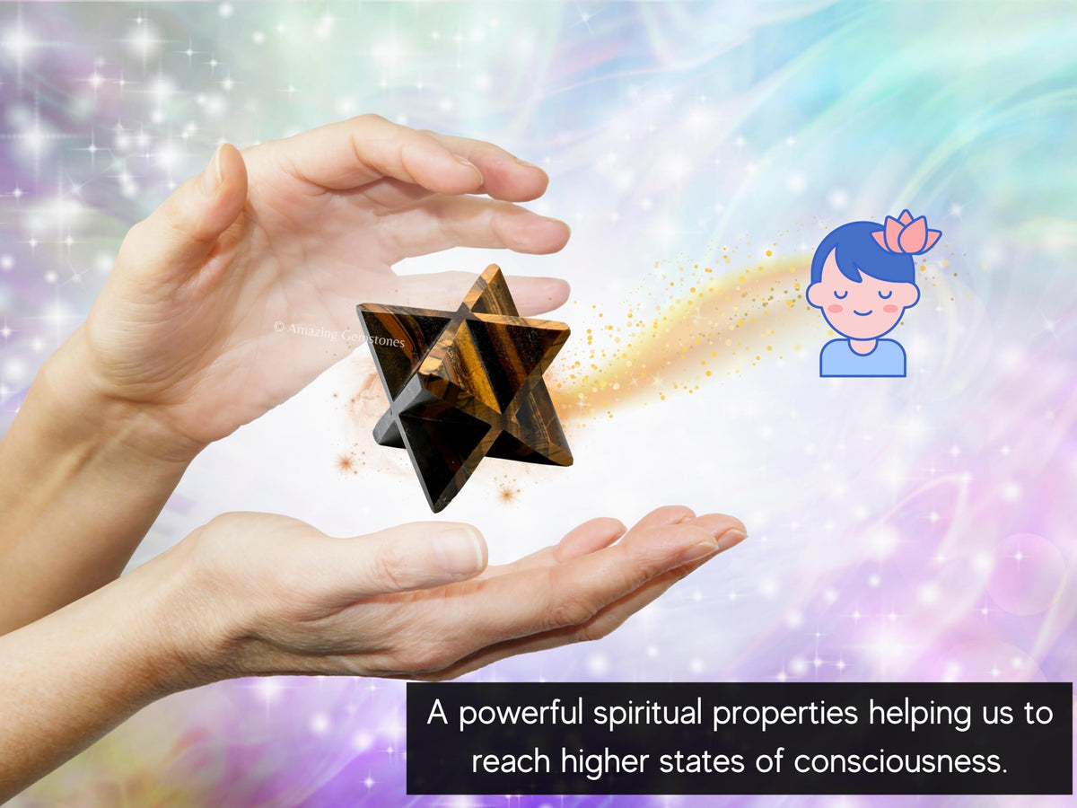 Amazing Gemstone Tiger Eye Merkaba Crystal - 1.5 Inches Metaphysical Merkaba Star for Meditation - Energetic Tetrahedron Crystal and Healing Stones and Healing (35-40mm)