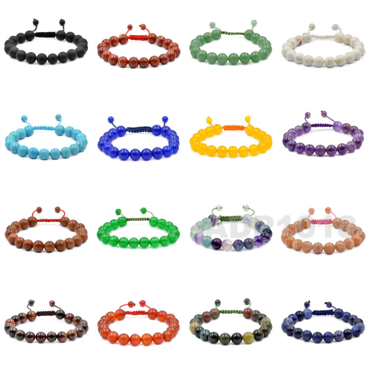 AD Beads Natural 10mm Gemstone Bracelets Healing Power Crystal Macrame Adjustable 7-9 Inch (Green Jade)