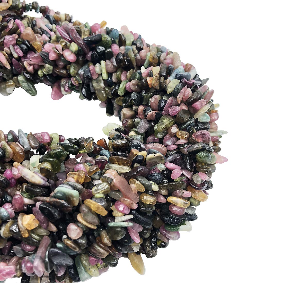 favoramulet 5-8mm Rainbow Tourmaline Tumbled Stone Chip Beads for Jewelry Making, Irregular Shaped Healing Crystal Loose Bead Supply, Pack of 2 Strands(64 inches)