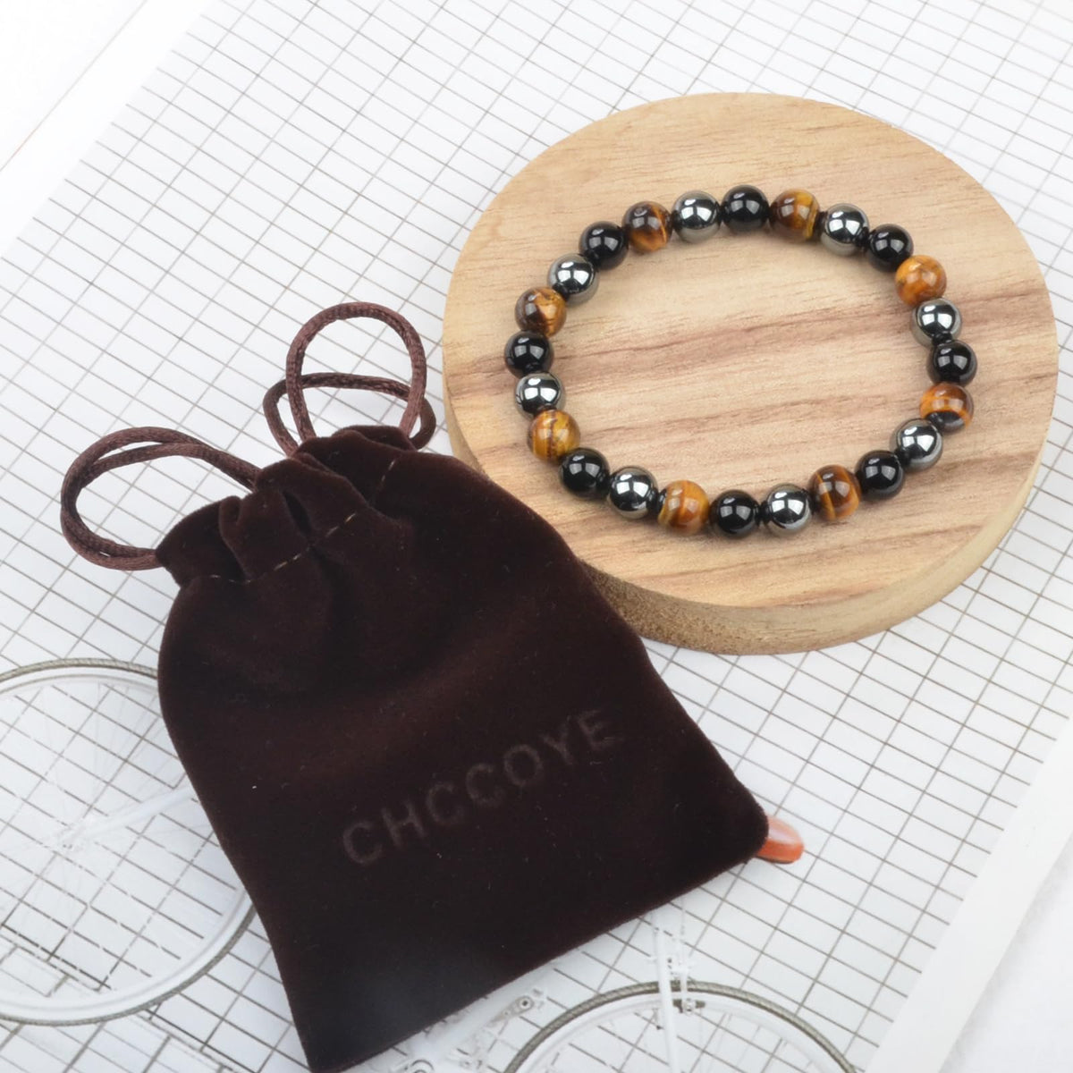CHCCOYE 6mm Natural Healing Gemstone Bracelet Handmade Yoga Stretch Elastic Bracelet Stress Relief Crystal Jewelry for Men and Women (6mm,Triple Protection)