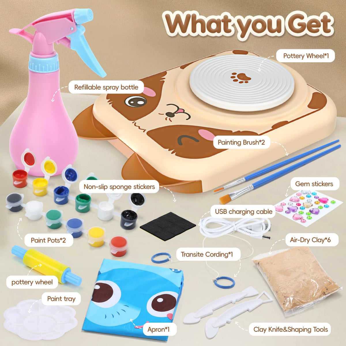Skirfy Pottery Wheel for Kids-Complete Pottery Painting Kit Arts and Crafts for Kids Ages 8-12 with DIY Clay Art Supplies for Girls Boys Toys Birthday Christmas Gifts for 6 7 8 9 10 11 12