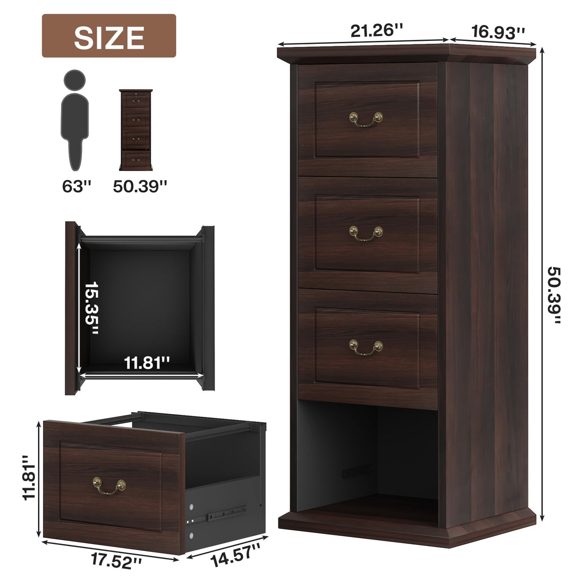 Tribesigns Wooden 4-Drawer File Cabinet with Adjustable Hanging Bar,Vertical File Cabinet for Letter/Legal/A4/F4 Size,Tall Filing Cabinet for Home Office,Walnut