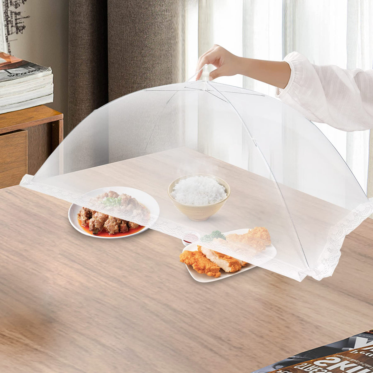 2 Pcs Extra Large Mesh Food Cover Tent(46"x20", 40"x24")Umbrella Food Screen Covers for Outside Pop-up Mesh Reusable and Collapsible Food Nets for Parties Picnics Outdoor BBQs…
