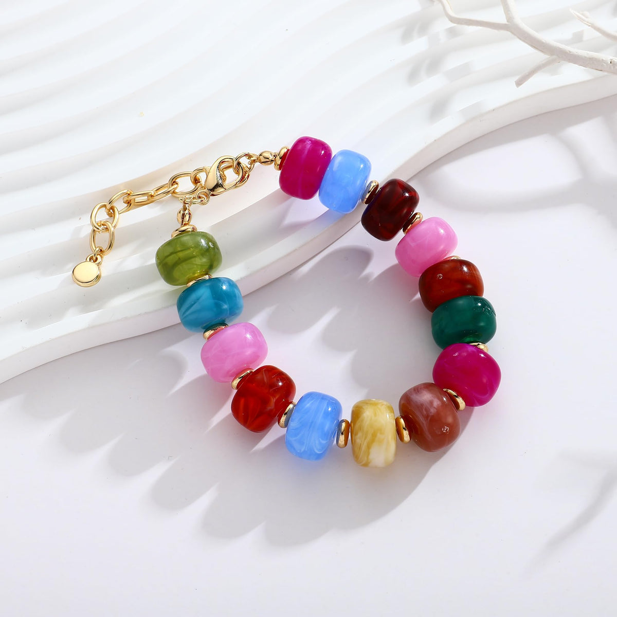HUAYUNFANG Chunky Colorful Bracelet for Women Boho Acrylic Resin Beaded Bracelet Handmade Mixed Beads Bracelets Trendy Statement Bracelets Jewelry