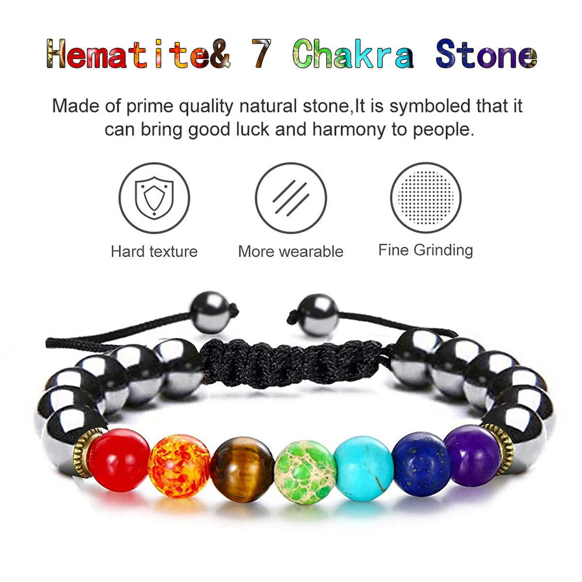 Hion Triple Protection Bracelet- For Meditation Relax- Anxiety Bracelet 7 Chakra Energy Healing Bracelet Relief Hematite Bracelet Set for Men Women