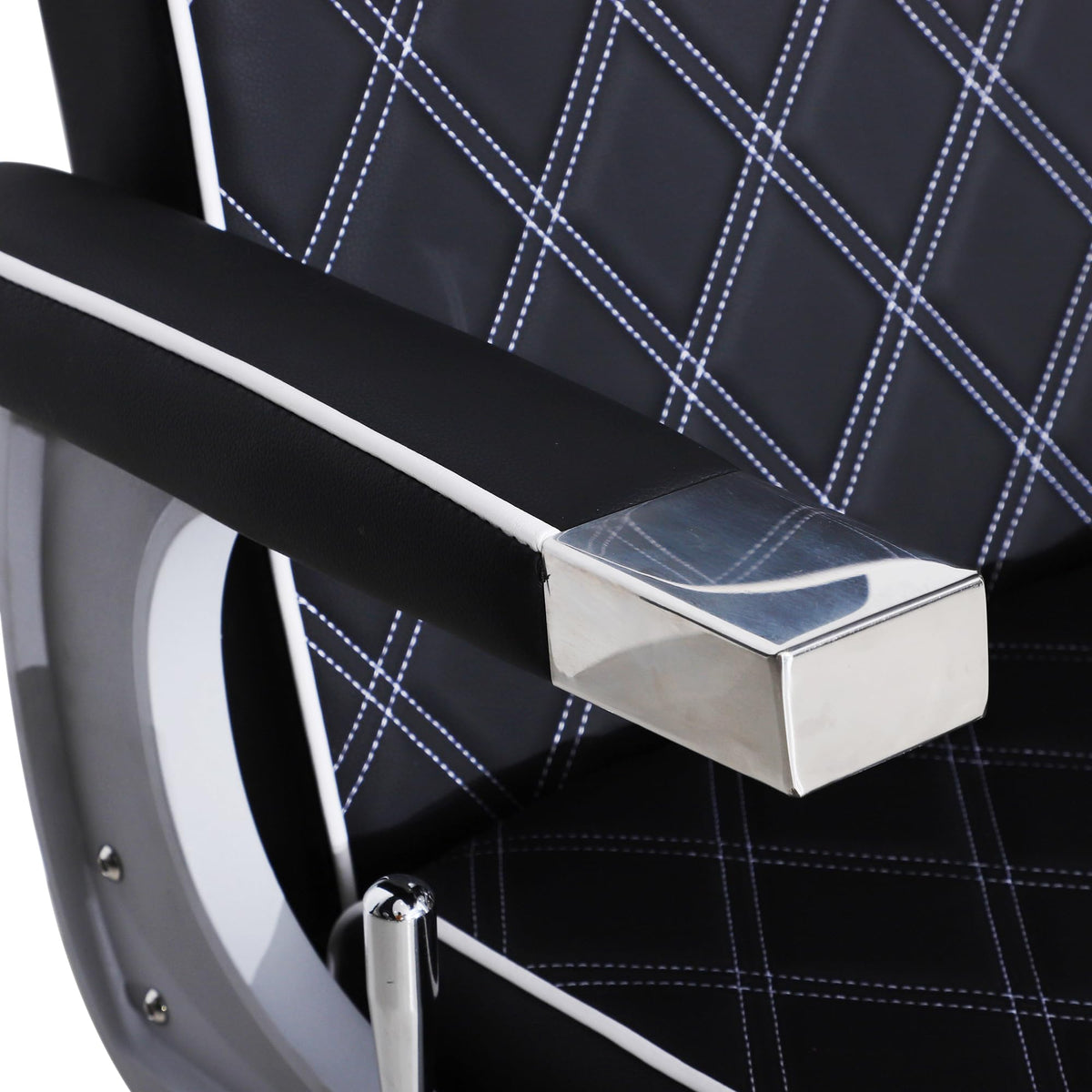 BarberPub Heavy Duty Metal Vintage Barber Chair All Purpose Hydraulic Recline Salon Beauty Spa Shampoo Equipment 3825 (Black with White Stitches)