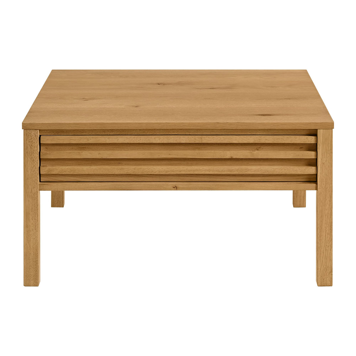 Martin Svensson Home Julian Genuine Oak Wood Coffee Table, 32 Inch Square, Mid Century Modern Cocktail Table for Living Room, Dual Drawers, Slatted Sides, Leveling Feet, Light Oak Natural