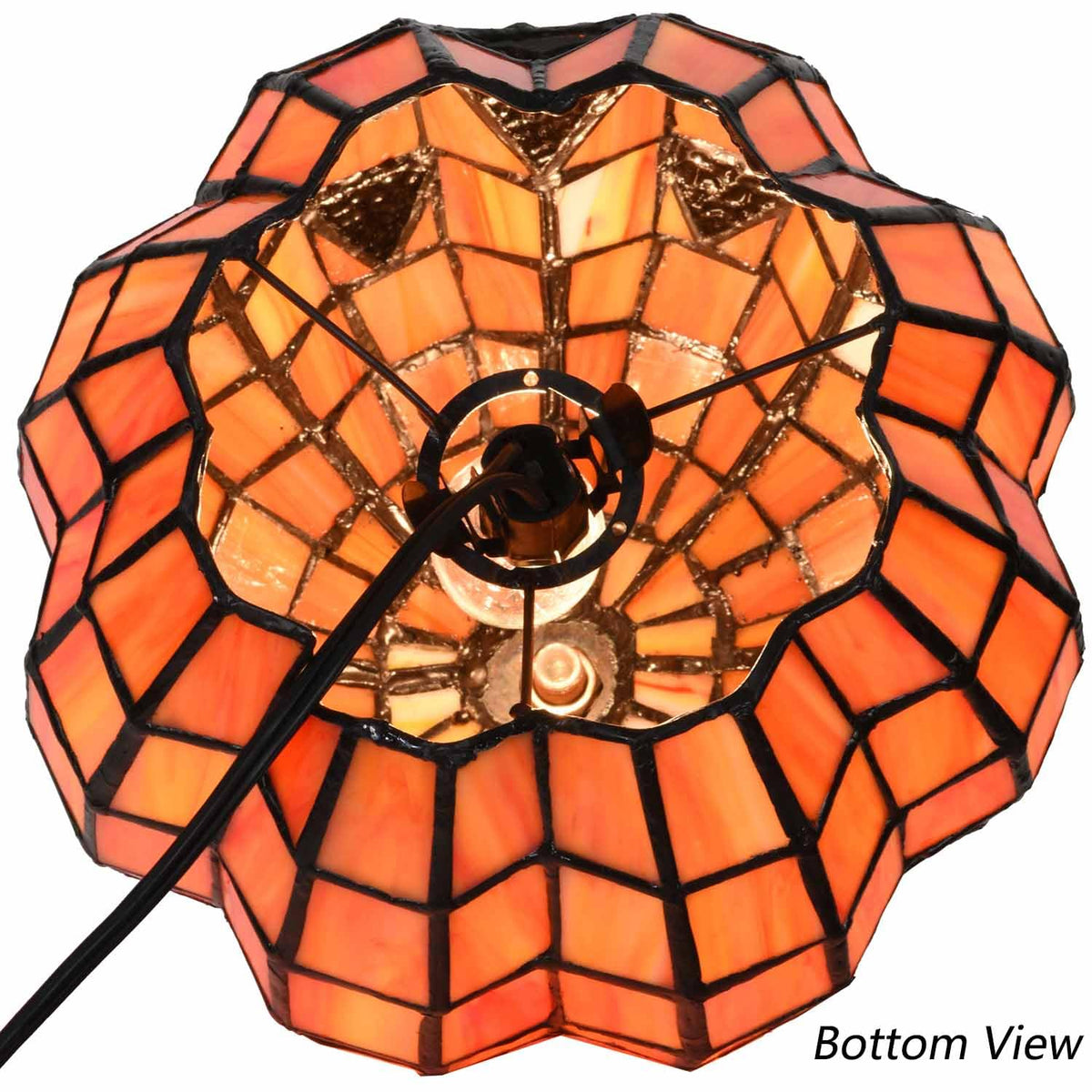 Bieye L10927 Carved Pumpkin Tiffany Style Stained Glass Accent Table Lamp for Halloween Decor