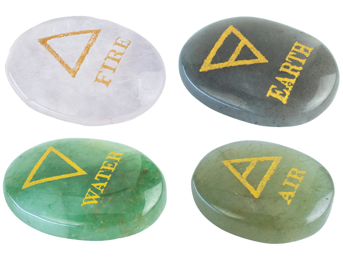 Crocon 4 Elements Assorted Stones Engraved Triangle Symbols (Earth Air Fire Water) Polished Palm Stones for Gemstone Reiki Crystals and Healing Stones Meditation Divination Tools Gifts