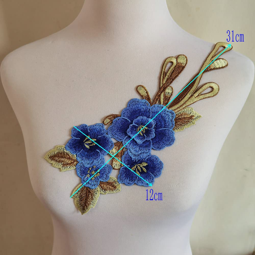 2pcs Beautiful Embroidered Flower Sewing On Patches Accessories Repair Decoration Appliques (Blue)
