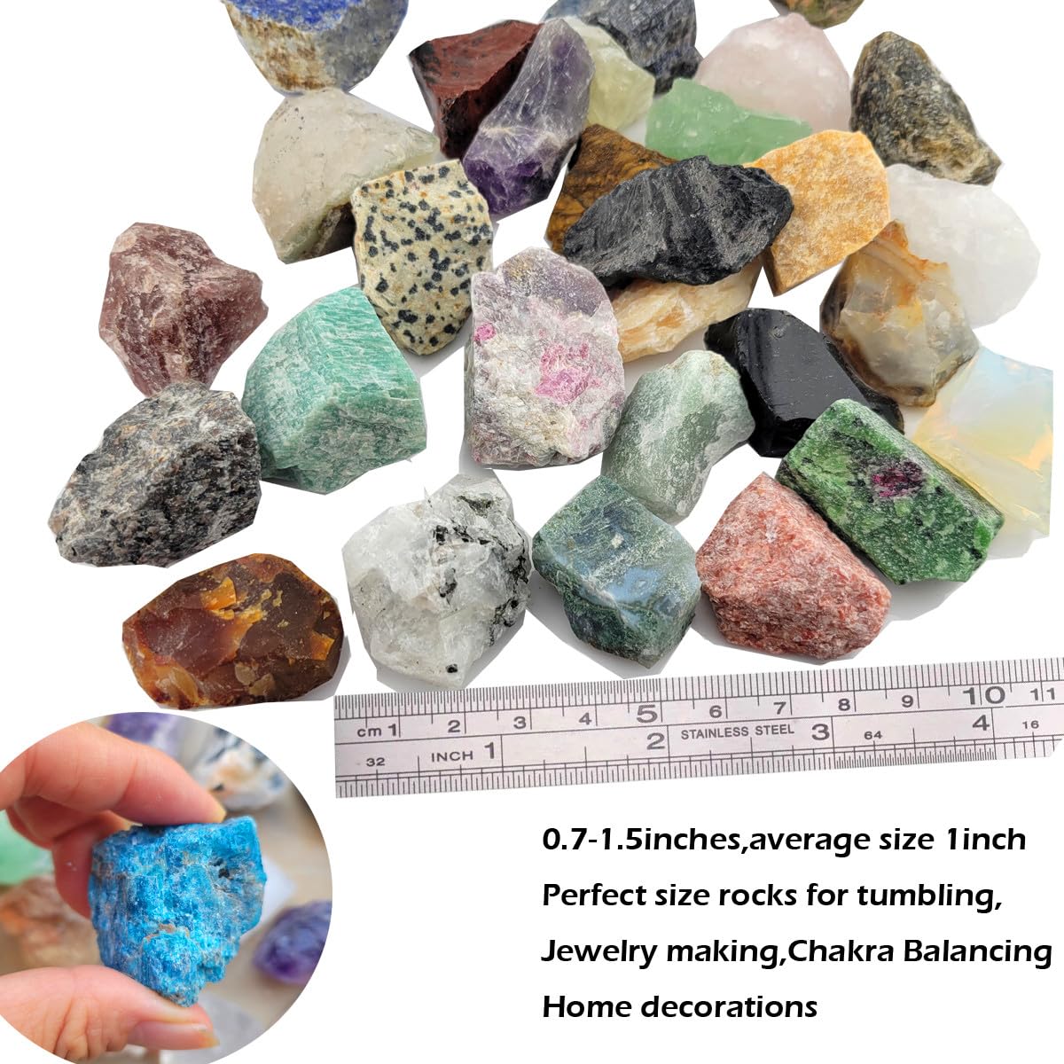 3.6lbs Bulk Natural Rocks for Tumbling,25Kinds Rocks Minerals Collections Raw Crystals Rough Stones for Polishing Gemstones Crystals and Healing Stones for Wicca Reiki (3.6lb(60-80pcs))
