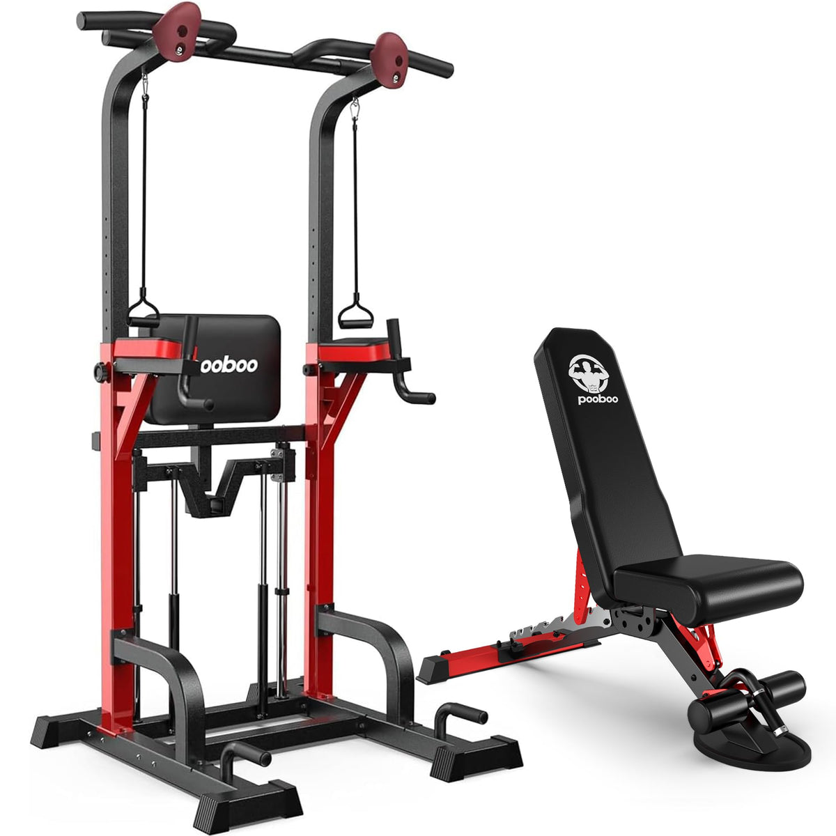 Power Tower Dip Station Pull Up Bar for Fitness Home Gym Workout,450 Pounds Multi-Function Adjustable Height Fitness Strength Training Exercise Equipment,Black Plus