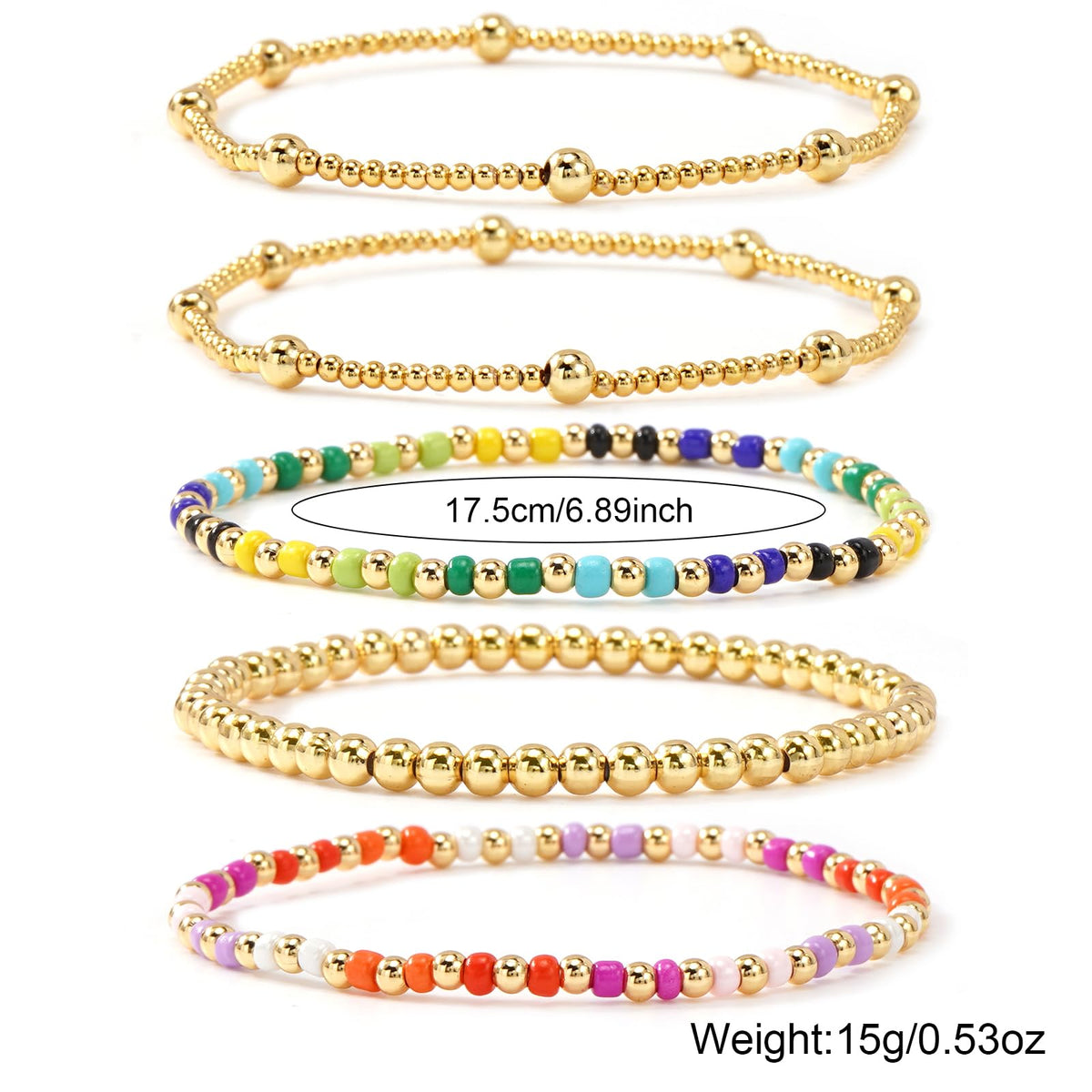 Bohxantium Gold Beaded Bracelets Set for Women Stackable 14K Gold Plated Beads Ball Colorful Seed Bracelets for Women Stack Non Tarnish Stretch Trendy Jewelry Prom Friendship Birthday Christmas Gifts