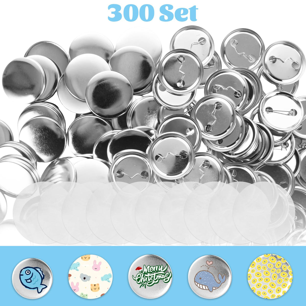 MUXHEL 900Pcs Blank Button Maker Supplies 1.46 Inch/37mm Dia Button Pins Round Metal Blank Badge Parts Metal Covers, Metal Backs& Clear Film for Button Maker Machine, Pin Maker, Badge Button Press