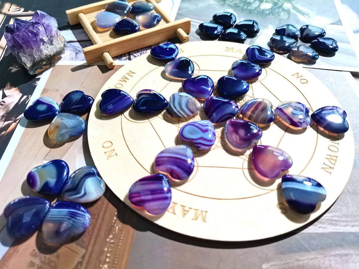 QINJIEJIE 20PCS Purple Agate Heart Stones Crystals Bulk Love Shaped Worry Stone Heart Rock Pocket Polished Palm Gems Crystal Reiki Balancing Wholesale Carved Stone Decor Gift