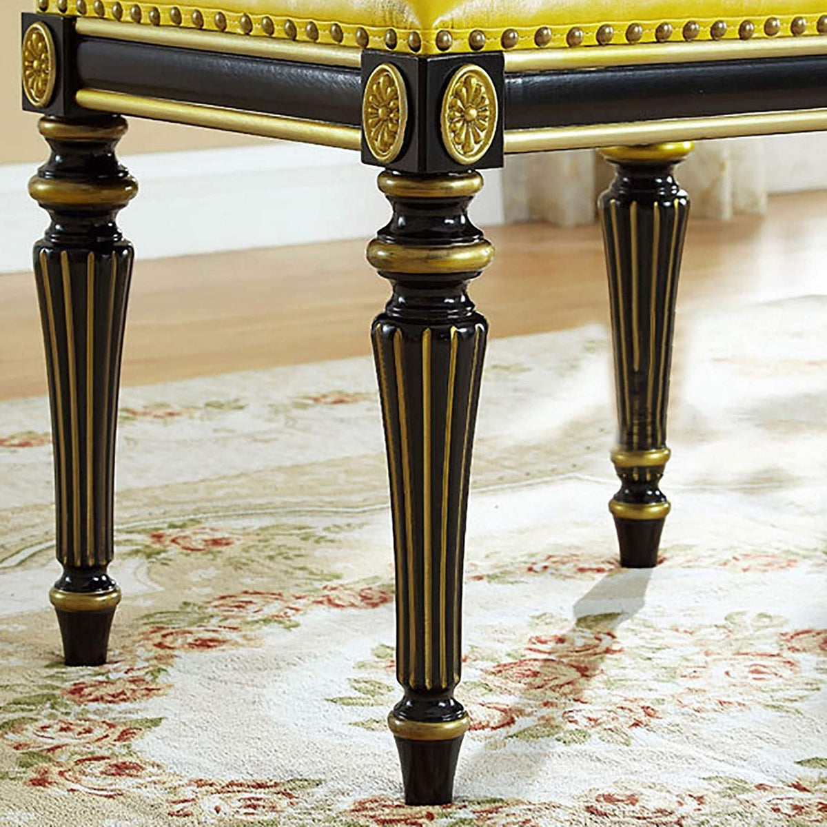 GAZOGJ Leather Piano Bench, Exquisitely Carved Solid Wood Stool Legs, Decorated with Copper Rivets, Thick Padded Cushioned Chair,