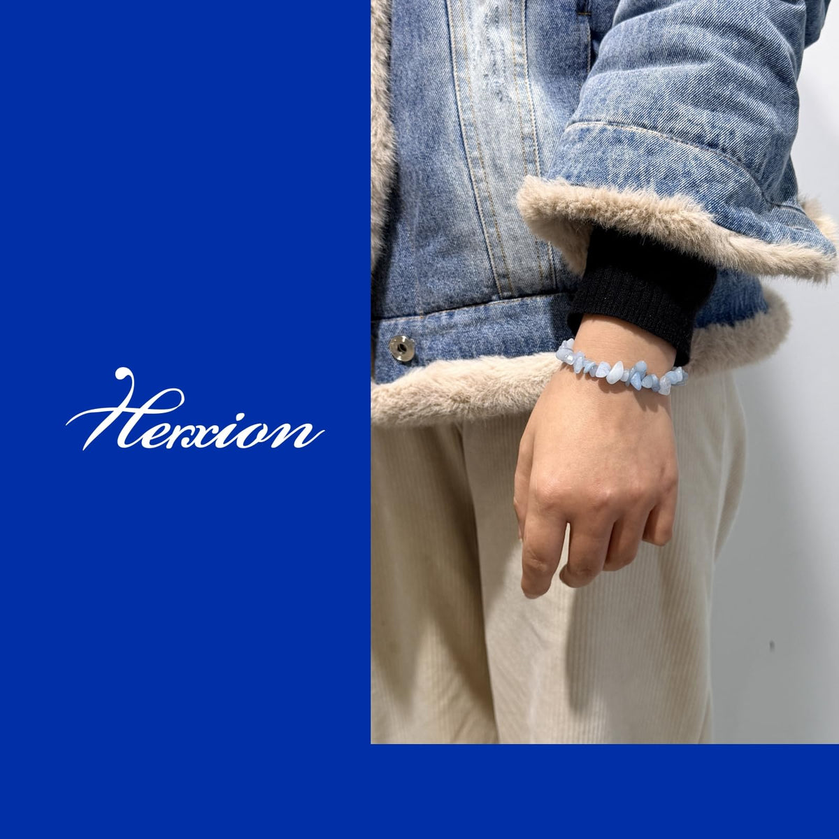 Herxion Aquamarine Bracelet for Women & Men- Natural Raw Protection Bracelet, Blue Irregular Chips Stretch Healing Crystals Bracelets Jewelry for Calming, Enhancing Communication & Promoting Courage