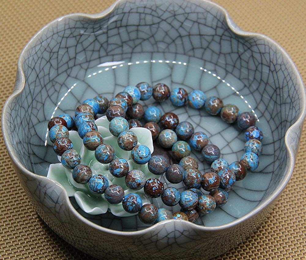 Angelstones Handmade Natural Blue Wood Veins Jasper Healing Gemstone 8mm Round Beads Stretch Crystal Bracelet 7 Inch Unisex