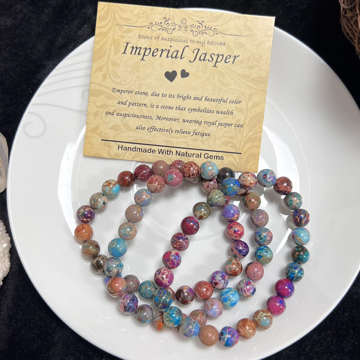 CHCCOYE 8mm Natural Healing Gemstone Bracelet Handmade Yoga Stretch Elastic Bracelet Stress Relief Crystal Jewelry for Men and Women (8mm Imperial Jasper)