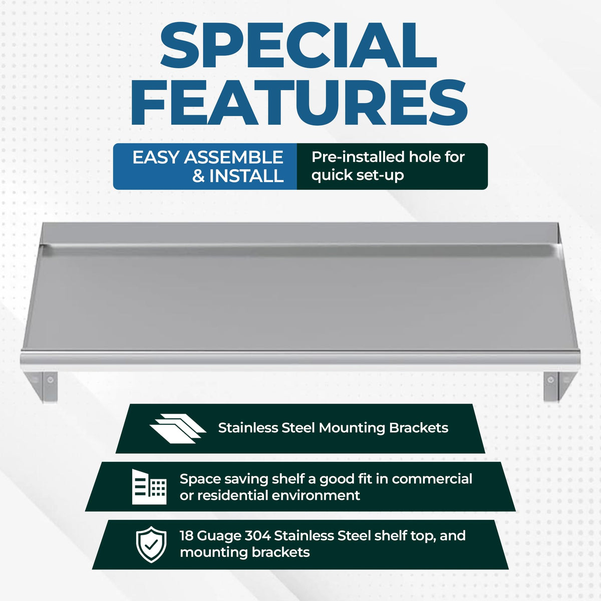 Express KitchQuip 304 Stainless Steel Slanted Wall Rack Shelf with Drain Outlet โ 42" x 22.5" | Commercial Wall-Mounted Drip Shelf for Bar, Kitchen, or Dish Station (42 in. x 22 1/2 in)