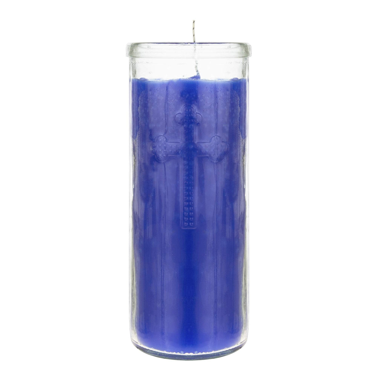 Mega Candles 6 pcs Unscented Blue Dual Cross Glass Container Altagraciano Devotional Prayer Candles, Premium Wax Candle 3 Inch x 7.25 Inch, Sanctuary, Vigils, Prayers, Blessings, Religious, Memorials