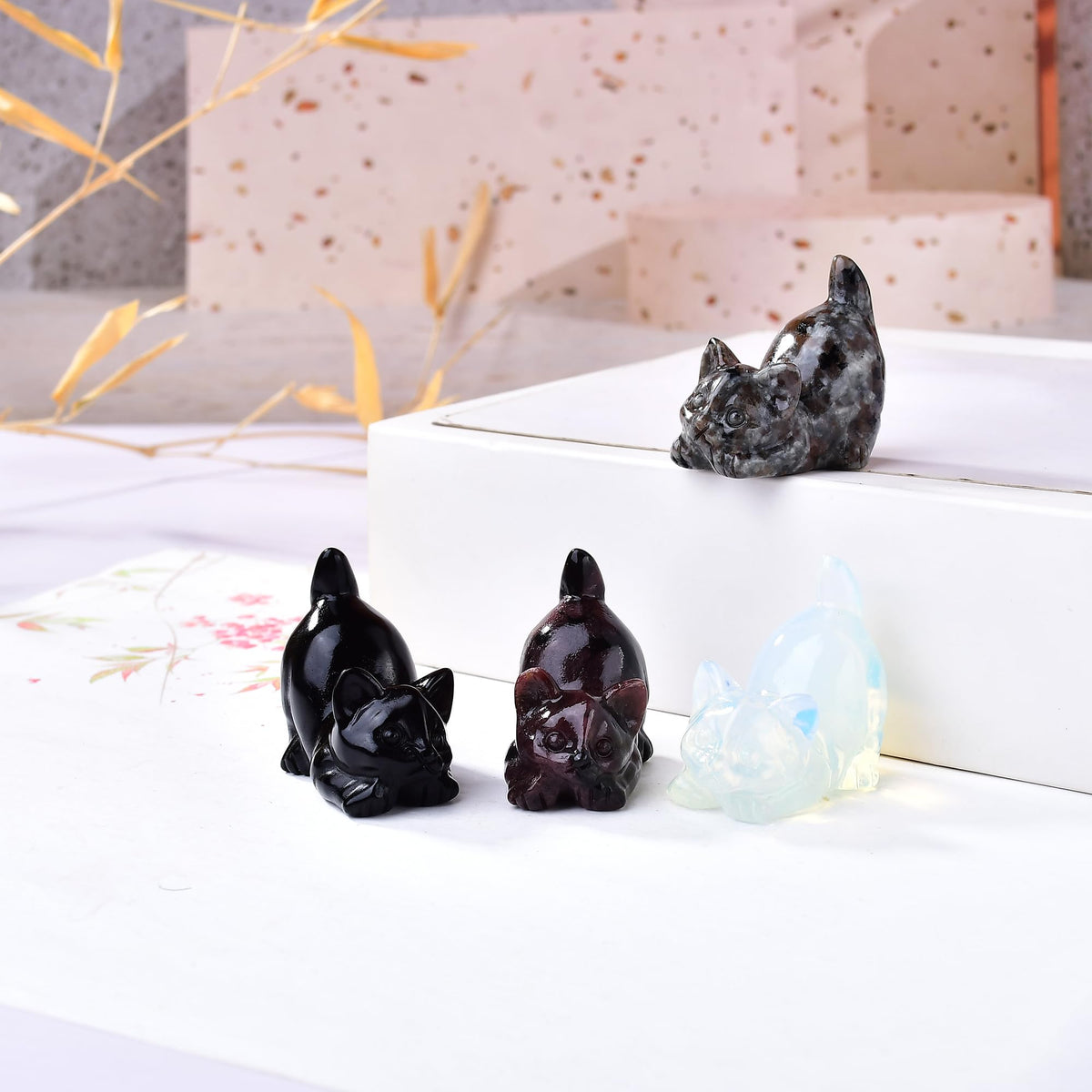 WUYOUSHI Natural Flame Stone Cat Decor Statue Crystals and Healing Stones Cat Figurine Polished Gemstones Bedroom Office Desk Home Decoration A Lucky Decoration for Cat Lover