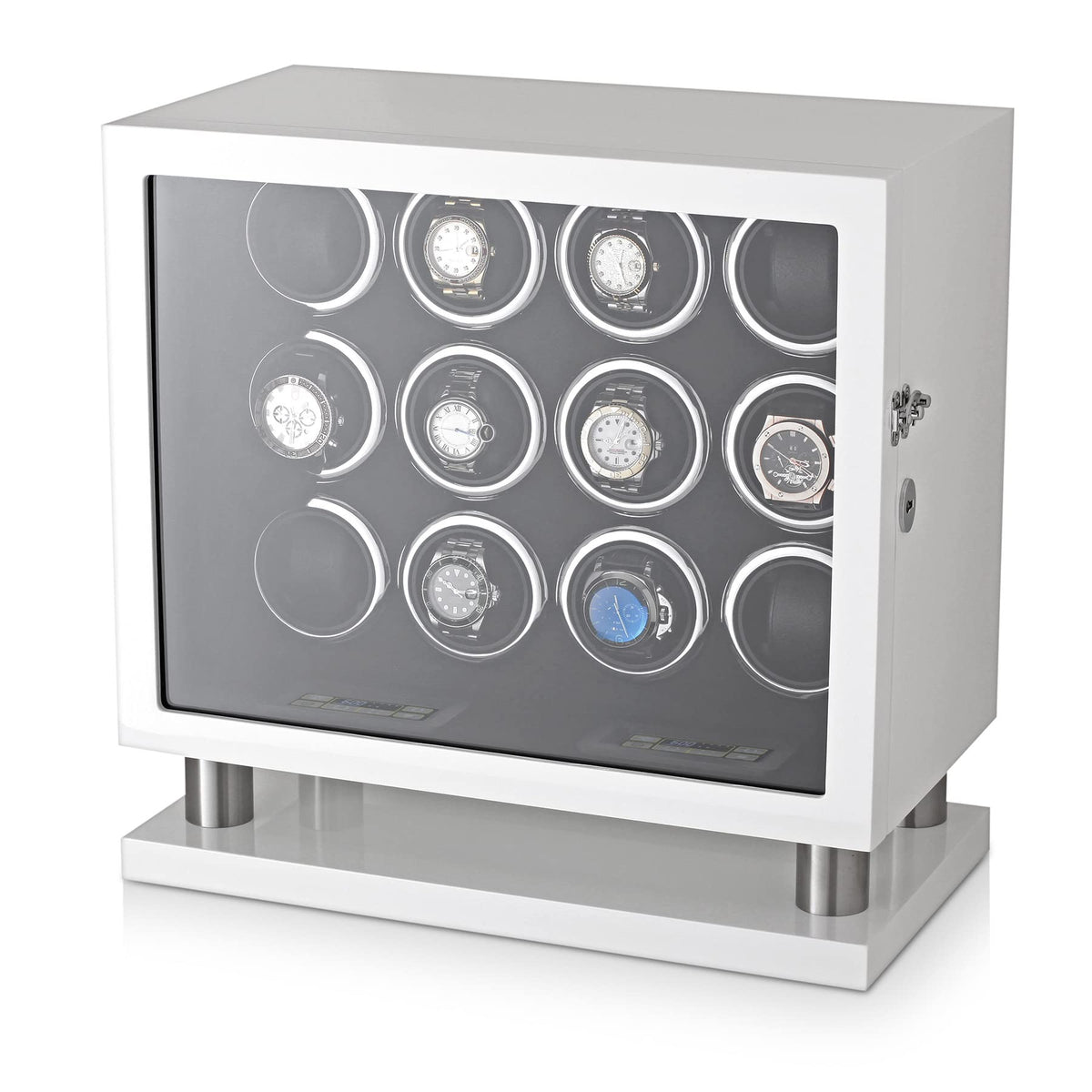 12 Watch Winder for Automatic Watches with LED Light and LCD Touchscreen Control (White)
