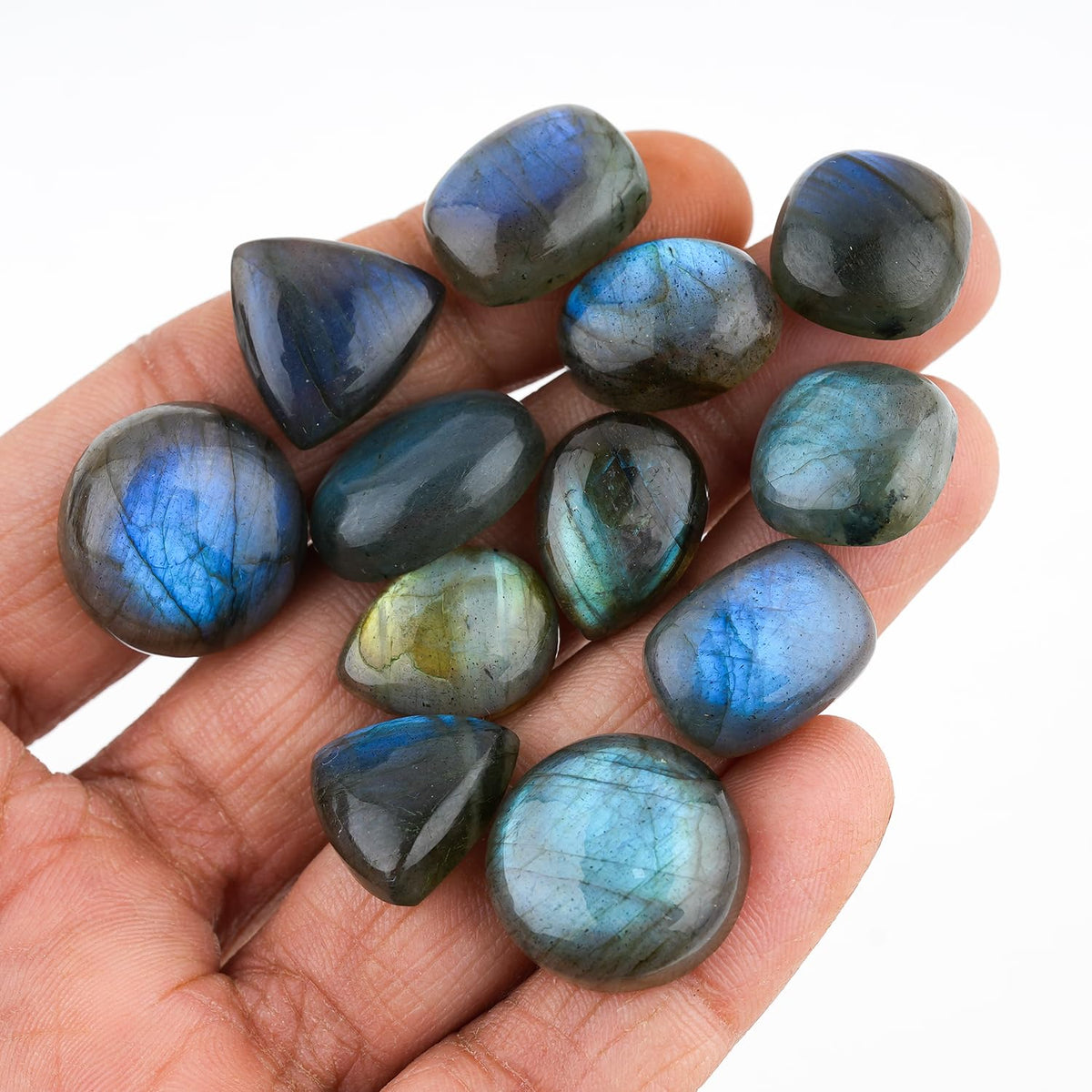 GemSymphony 100 Carat Natural Labarodite Gemstone Cabochon Lot Mixed Shapes – 9 to 11 pcs Hand Polished Crystal Stones for Jewelry Making Supply, Healing, Reiki, Craft Supplies, Unique Cab Set for Wire Wrapping & Collectors (10-20 mm)
