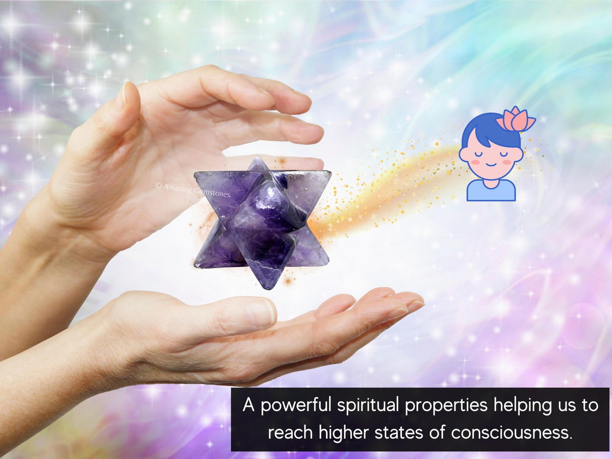 Amazing Gemstone Amethyst Merkaba Crystal - 1.5 Inches Metaphysical Merkaba Star for Meditation - Energetic Tetrahedron Crystal and Healing Stones for Spiritual Growth and Healing (35-40mm)