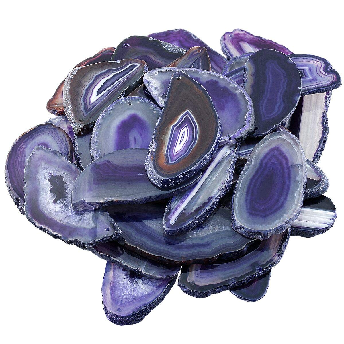 SUNYIK Top Drilled Agate Quartz Slice,Irregular Shapes,Purple,Pack of 10