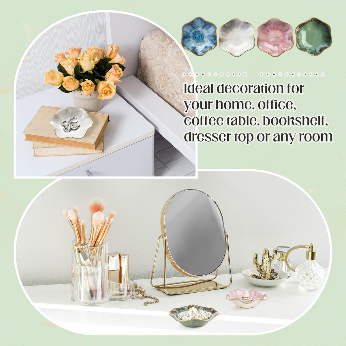 LOYIM 4 Pack Small Jewelry Dish Ceramic Trinket Holder Dish Tray for Rings Earrings Necklaces Bracelets 4.3 x 3.9 Inch Key Bowl Women's Birthday Mother's Day Wedding Gift