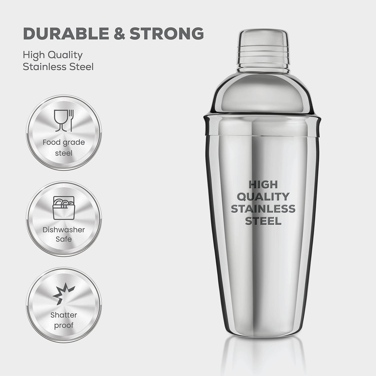 FineDine 10-Piece Cocktail Shaker Set with Travel Bag - Stainless Steel Shaker Set Bartender Kit - Mixology Bartender Kit - Strainer, Muddler, Jigger, Bar Spoon, Bottle Opener, Pour Spouts - Bar Set